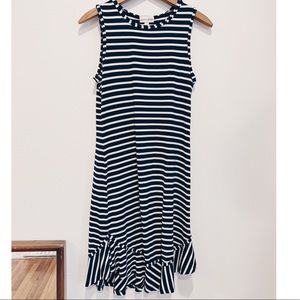 Maison Jules blue & white striped dress ruffle hem
